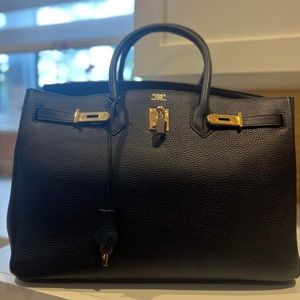 Black Leather Handbag with Gold hardware